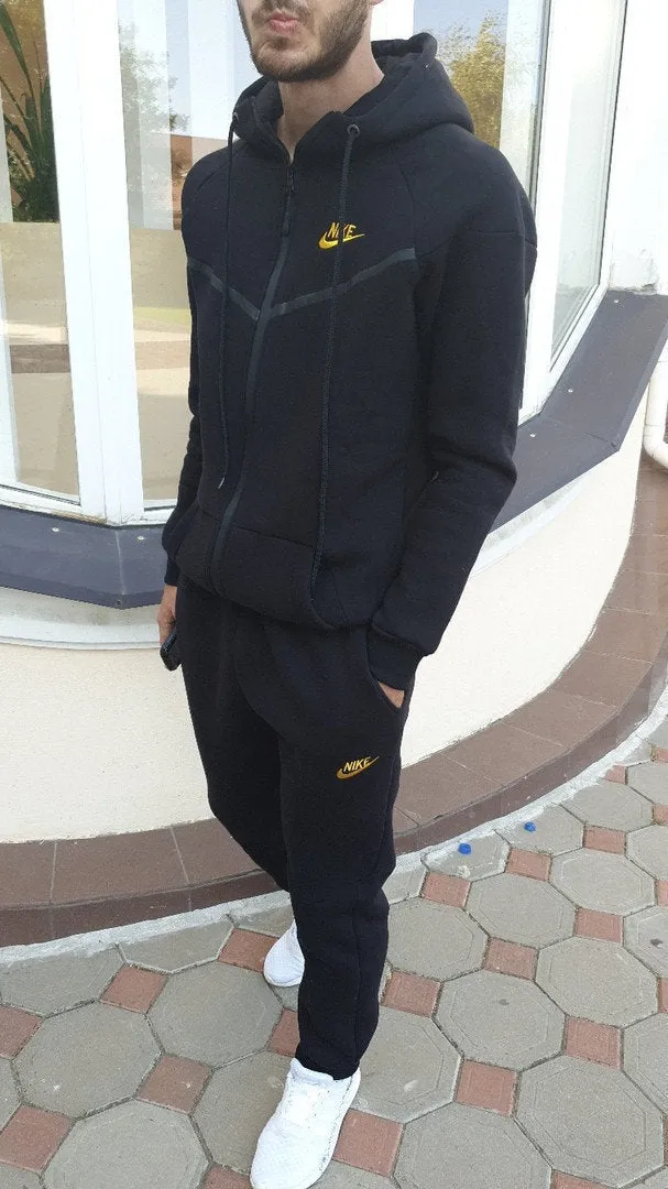 Two-piece sports and leisure set in black spandex, front view, available in sizes S to XL