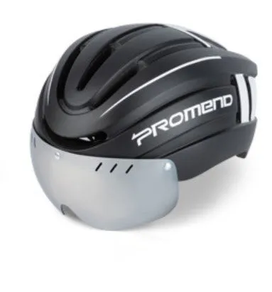 Black orange integral molded mountain bike helmet with LED taillight and magnetic glasses lenses
