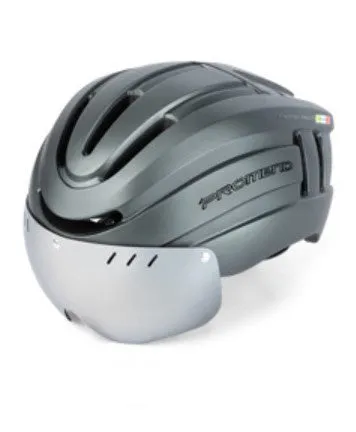Black orange integral molded mountain bike helmet with LED taillight and magnetic glasses lenses