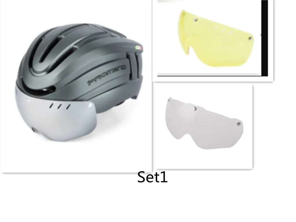 Black orange integral molded mountain bike helmet with LED taillight and magnetic glasses lenses