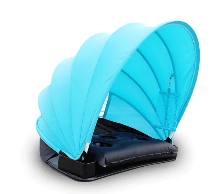Outdoor sunproof fold beach umbrella in blue with Lycra mesh shed and PVC frame