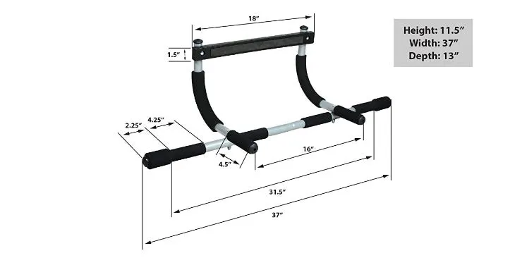 Black steel pipe indoor pull-up bar mounted on door frame for single and double poles exercises