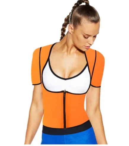 Women's sports shapewear body corset in blue and black colour, neoprene and nylon fabric, fitness body shaper with waist support