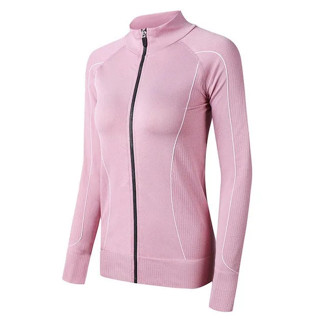 Slim fit sportswear coat in grey, 90% nylon and spandex, women's size M, front view