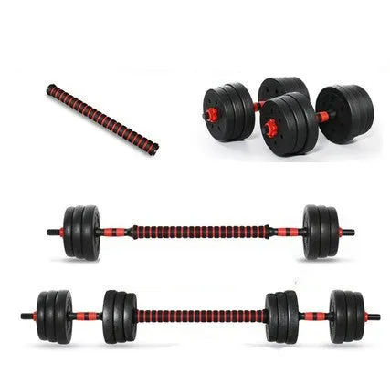 Home training dumbbell and barbell fitness equipment pair with rubber coating and 40cm connector