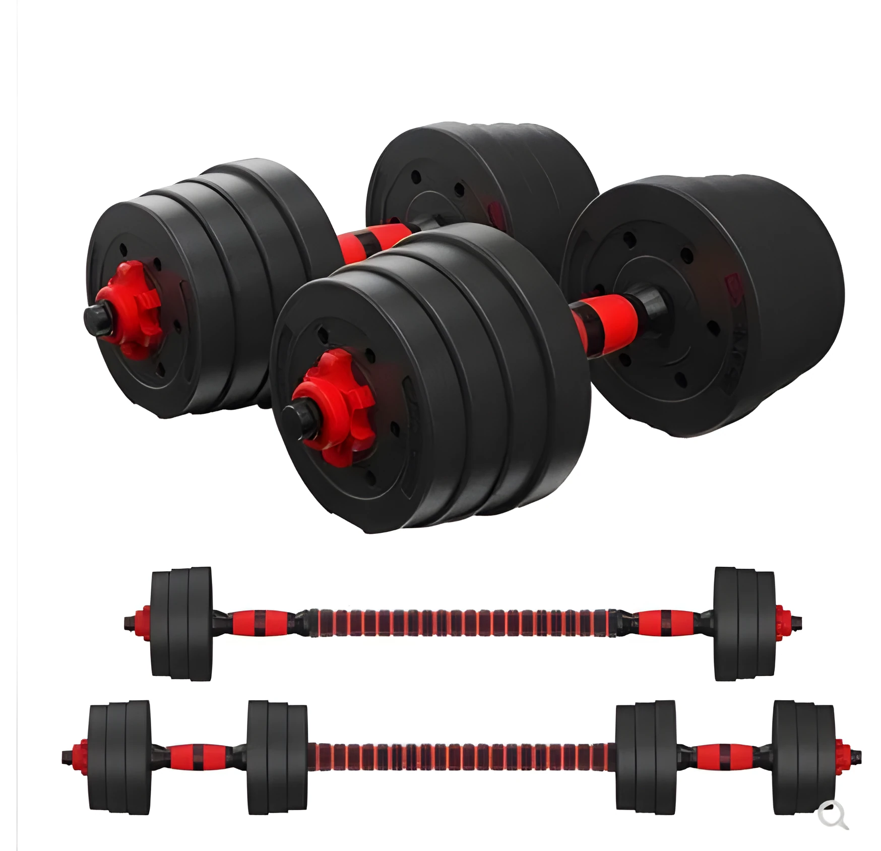 Home training dumbbell and barbell fitness equipment pair with rubber coating and 40cm connector