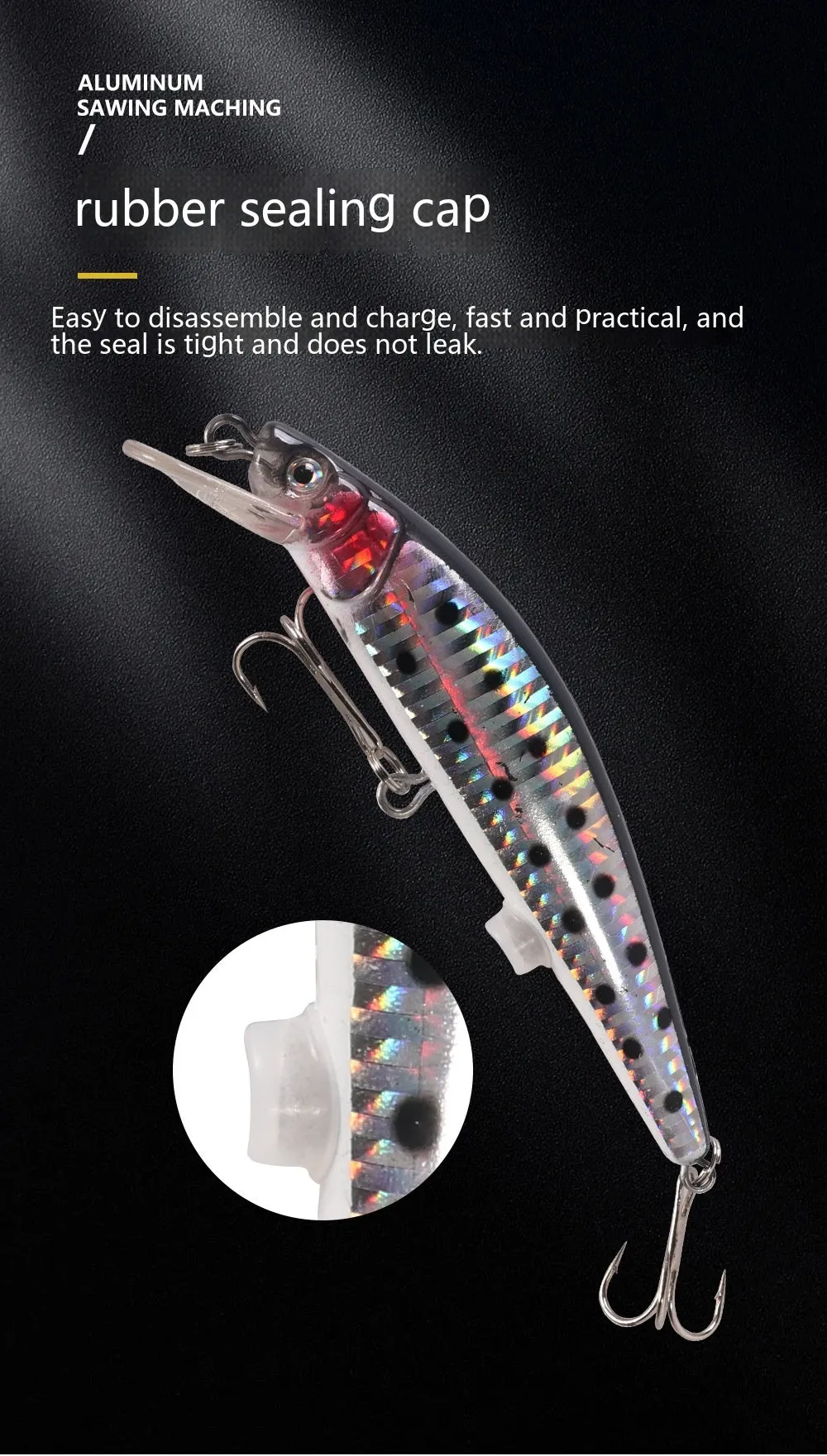 Colourful floating mino fishing bait with USB charging cable for luminous night fishing