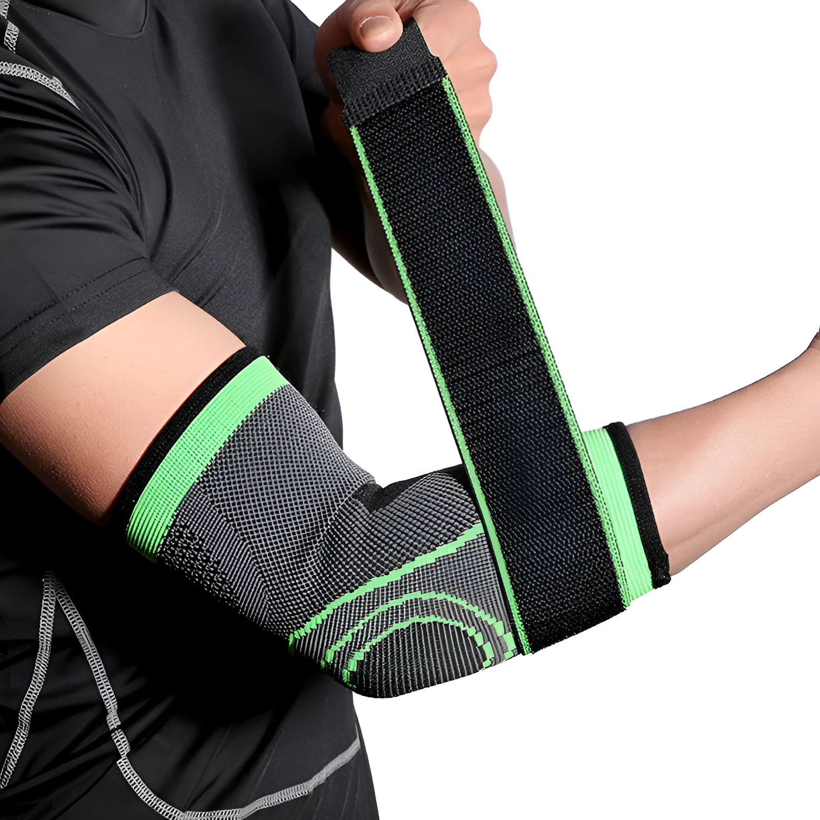 Knitted basketball elbow guard in black, size L, showing protective padding for adult sports activities
