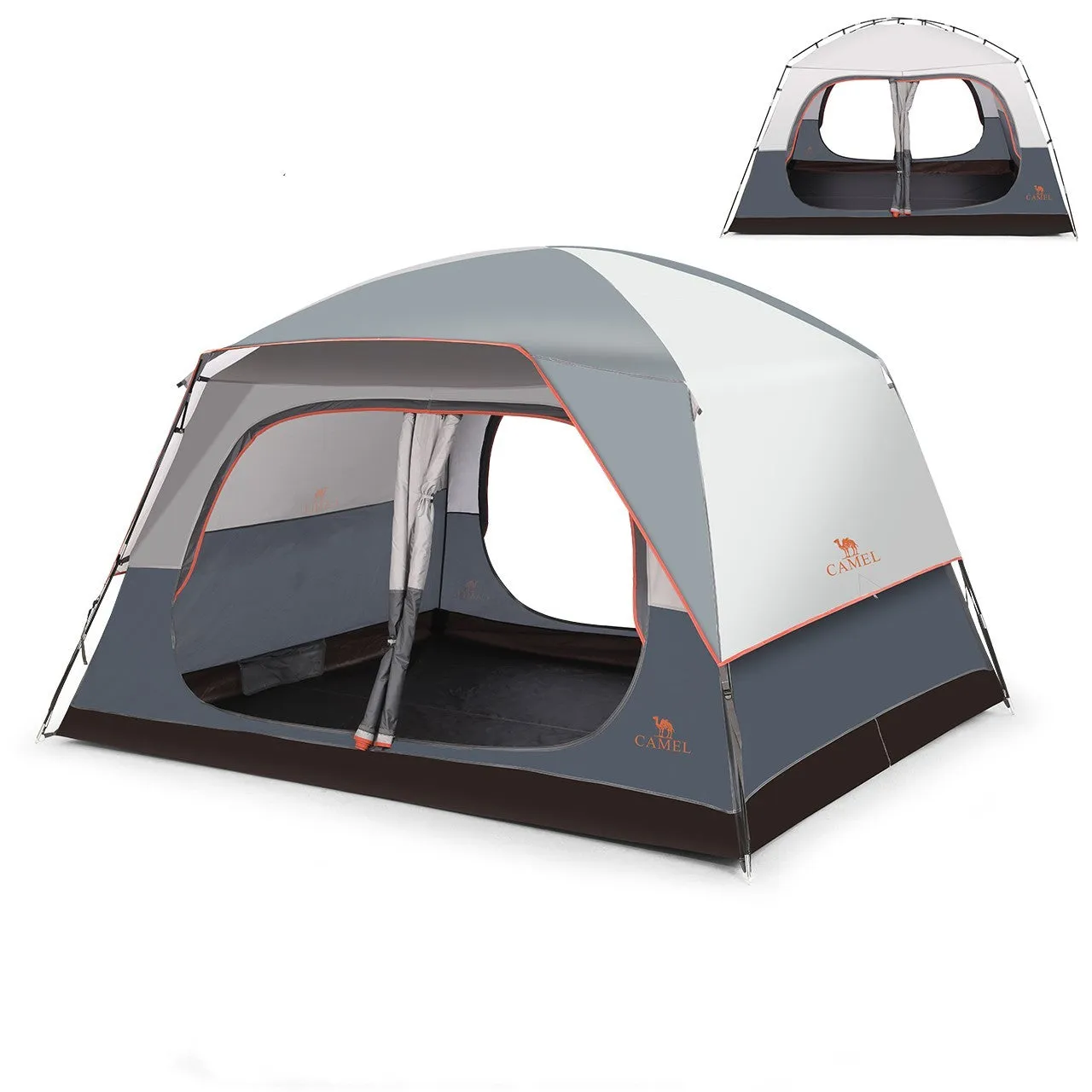 Titanium gray quick-build outdoor tent with glass poles, 305x260x185cm size, for 6-8 person camping