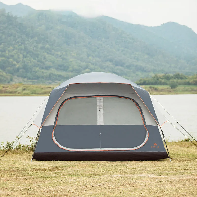 Titanium gray quick-build outdoor tent with glass poles, 305x260x185cm size, for 6-8 person camping