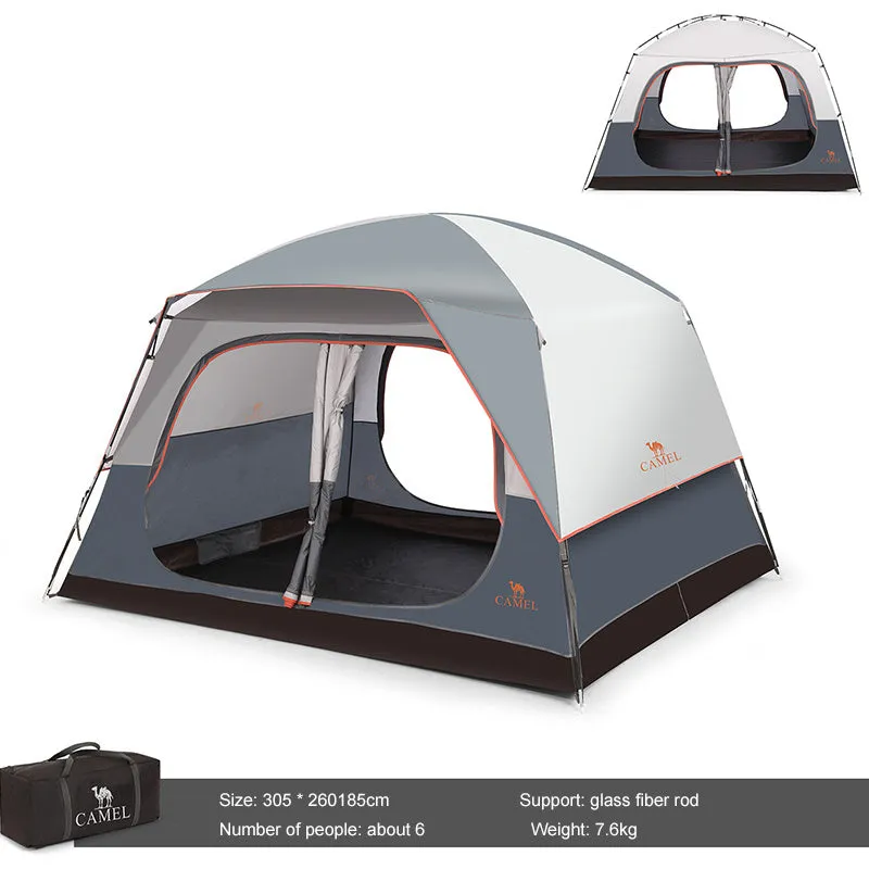 Titanium gray quick-build outdoor tent with glass poles, 305x260x185cm size, for 6-8 person camping