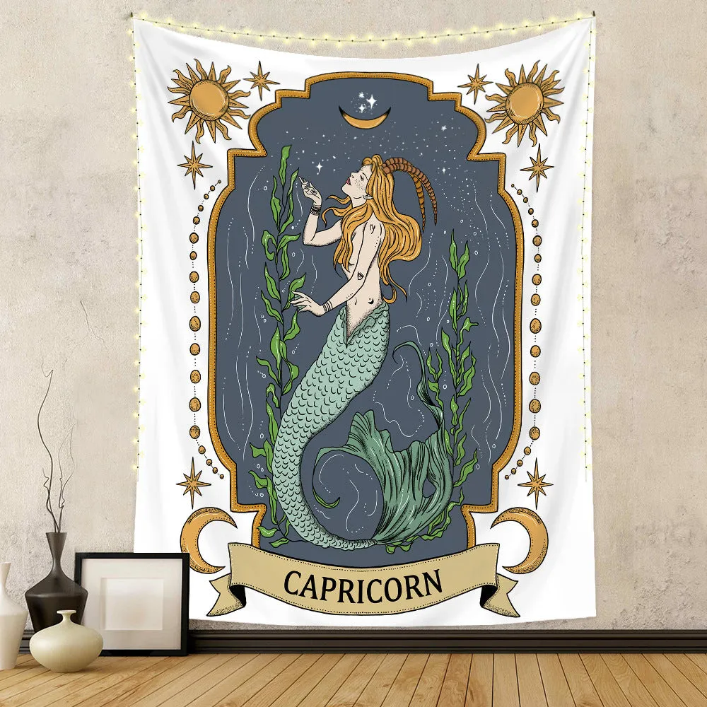 Polyester tapestry featuring a tarot skull design with digital thermal transfer print, rectangular shape, machine washable, size 100x150cm