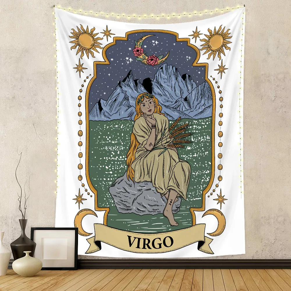Polyester tapestry featuring a tarot skull design with digital thermal transfer print, rectangular shape, machine washable, size 100x150cm