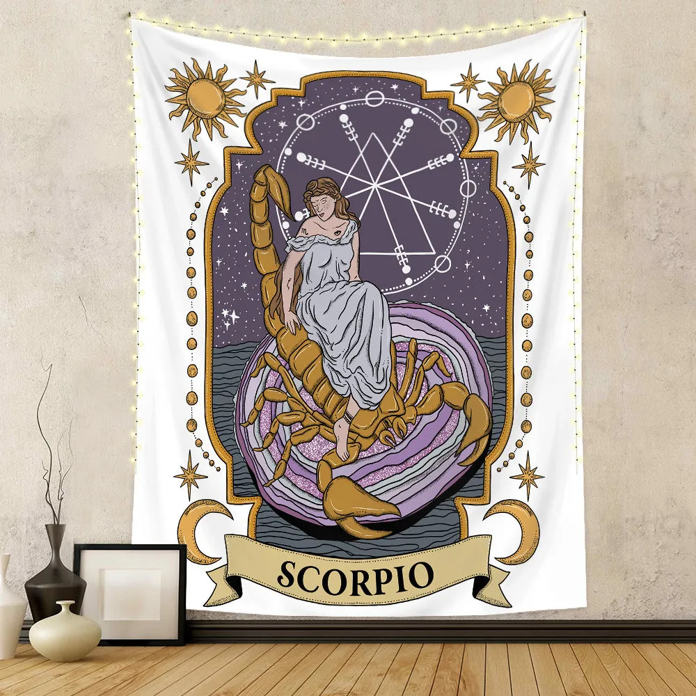 Polyester tapestry featuring a tarot skull design with digital thermal transfer print, rectangular shape, machine washable, size 100x150cm