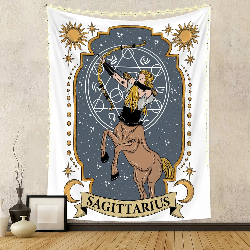 Polyester tapestry featuring a tarot skull design with digital thermal transfer print, rectangular shape, machine washable, size 100x150cm