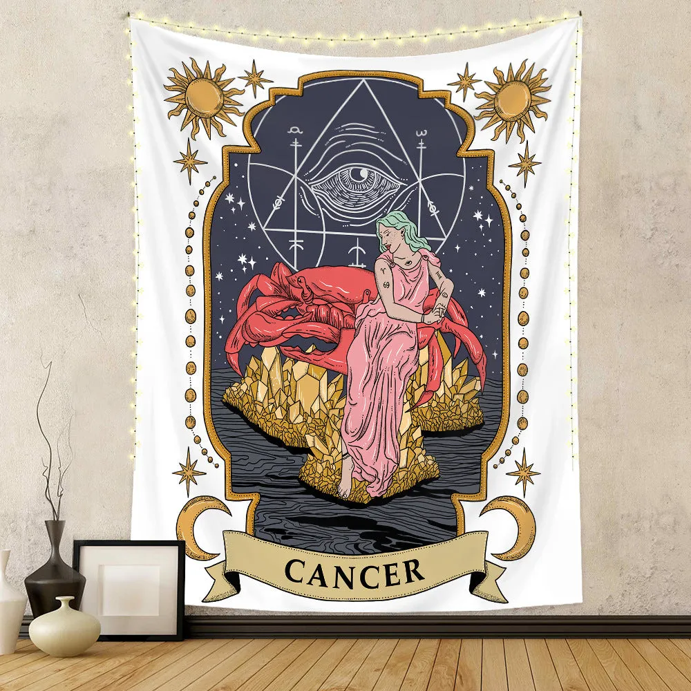 Polyester tapestry featuring a tarot skull design with digital thermal transfer print, rectangular shape, machine washable, size 100x150cm