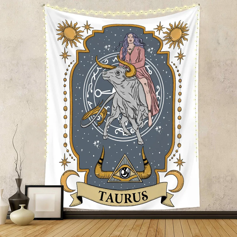 Polyester tapestry featuring a tarot skull design with digital thermal transfer print, rectangular shape, machine washable, size 100x150cm