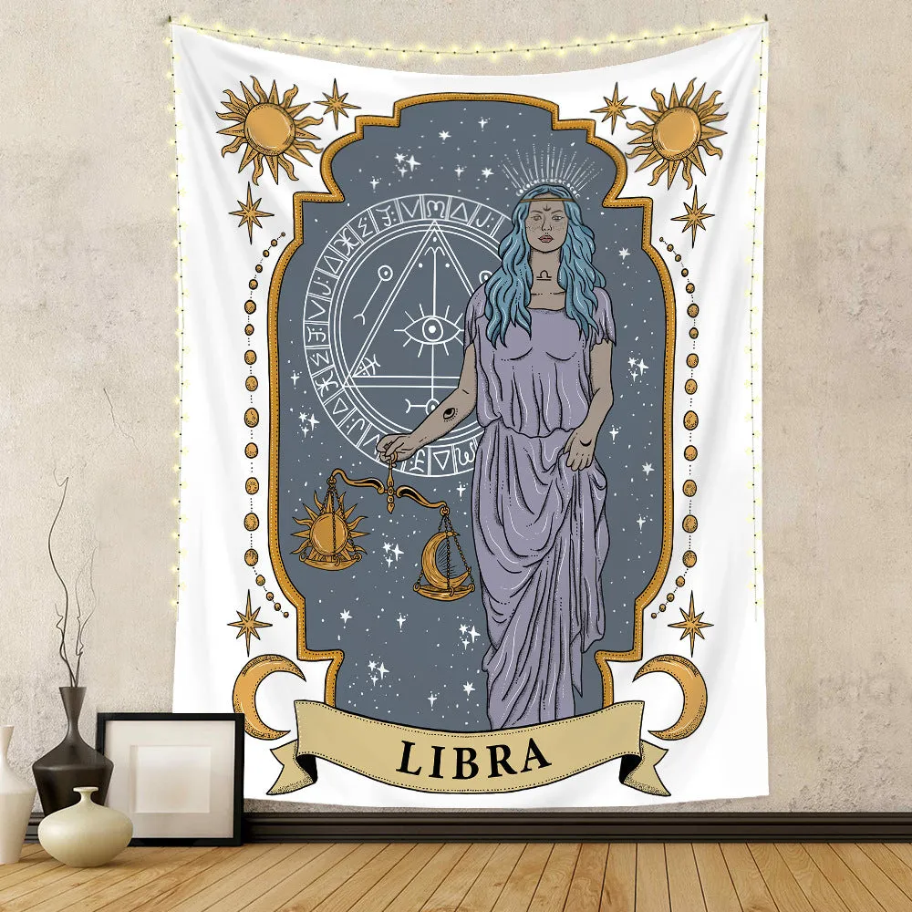 Polyester tapestry featuring a tarot skull design with digital thermal transfer print, rectangular shape, machine washable, size 100x150cm