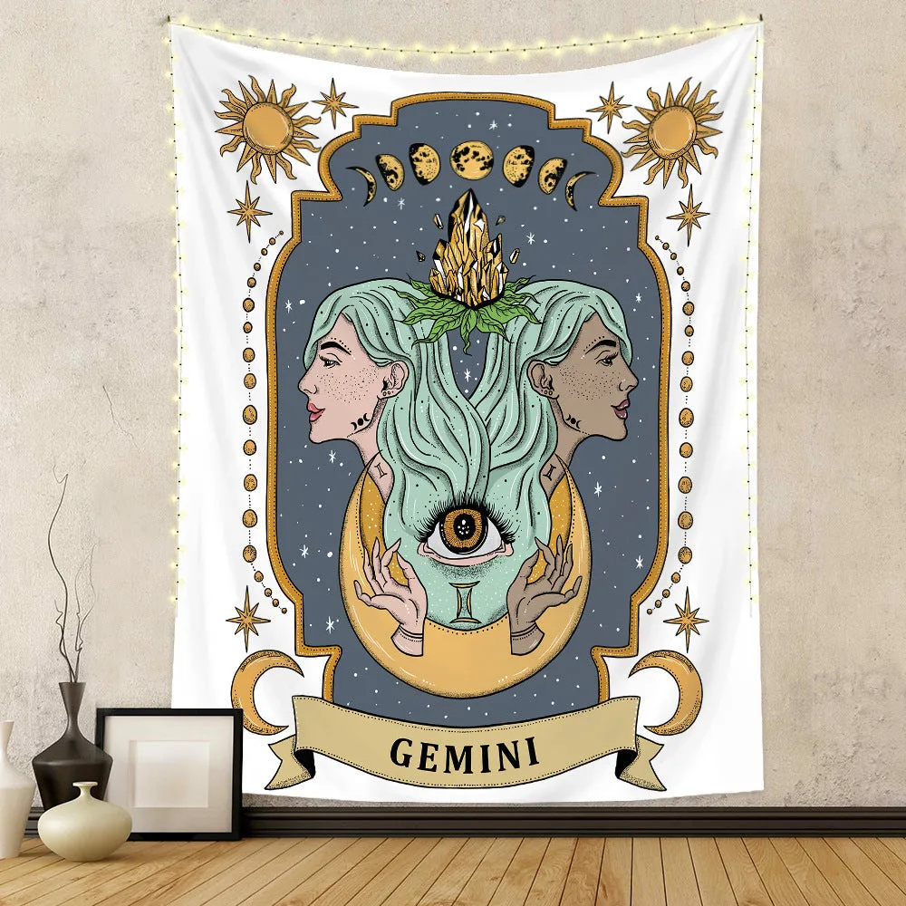 Polyester tapestry featuring a tarot skull design with digital thermal transfer print, rectangular shape, machine washable, size 100x150cm