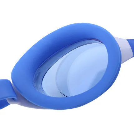 Children's anti-fog swimming goggles with PC lens, blue colour, on white background