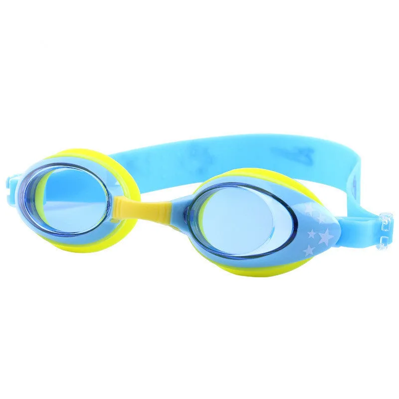 Children's anti-fog swimming goggles with PC lens, blue colour, on white background