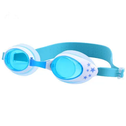 Children's anti-fog swimming goggles with PC lens, blue colour, on white background