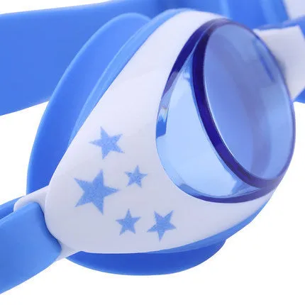 Children's anti-fog swimming goggles with PC lens, blue colour, on white background