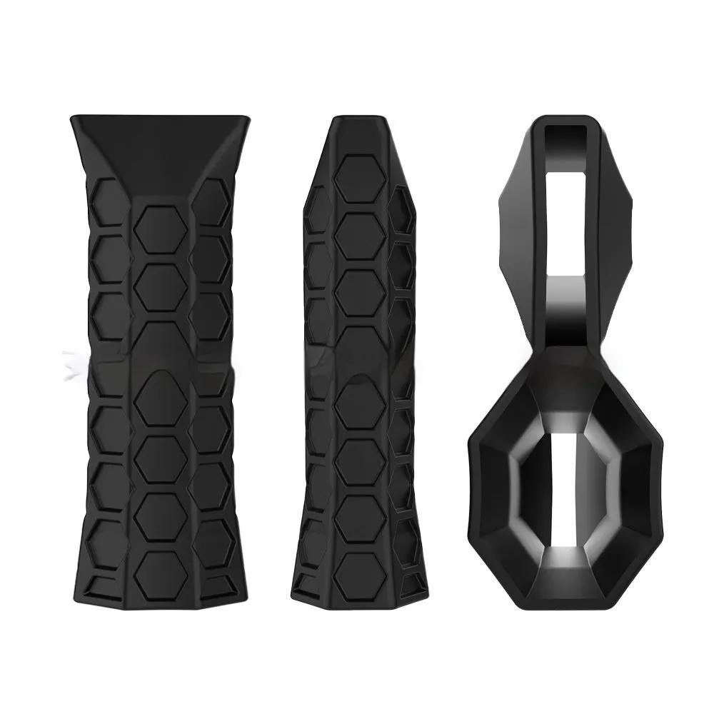 Silicone peak racket grip protective sleeve in black on a badminton racket handle
