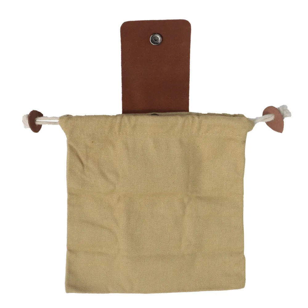 Canvas and leather collapsible foraging bag in army green colour measuring 22 by 21 centimetres