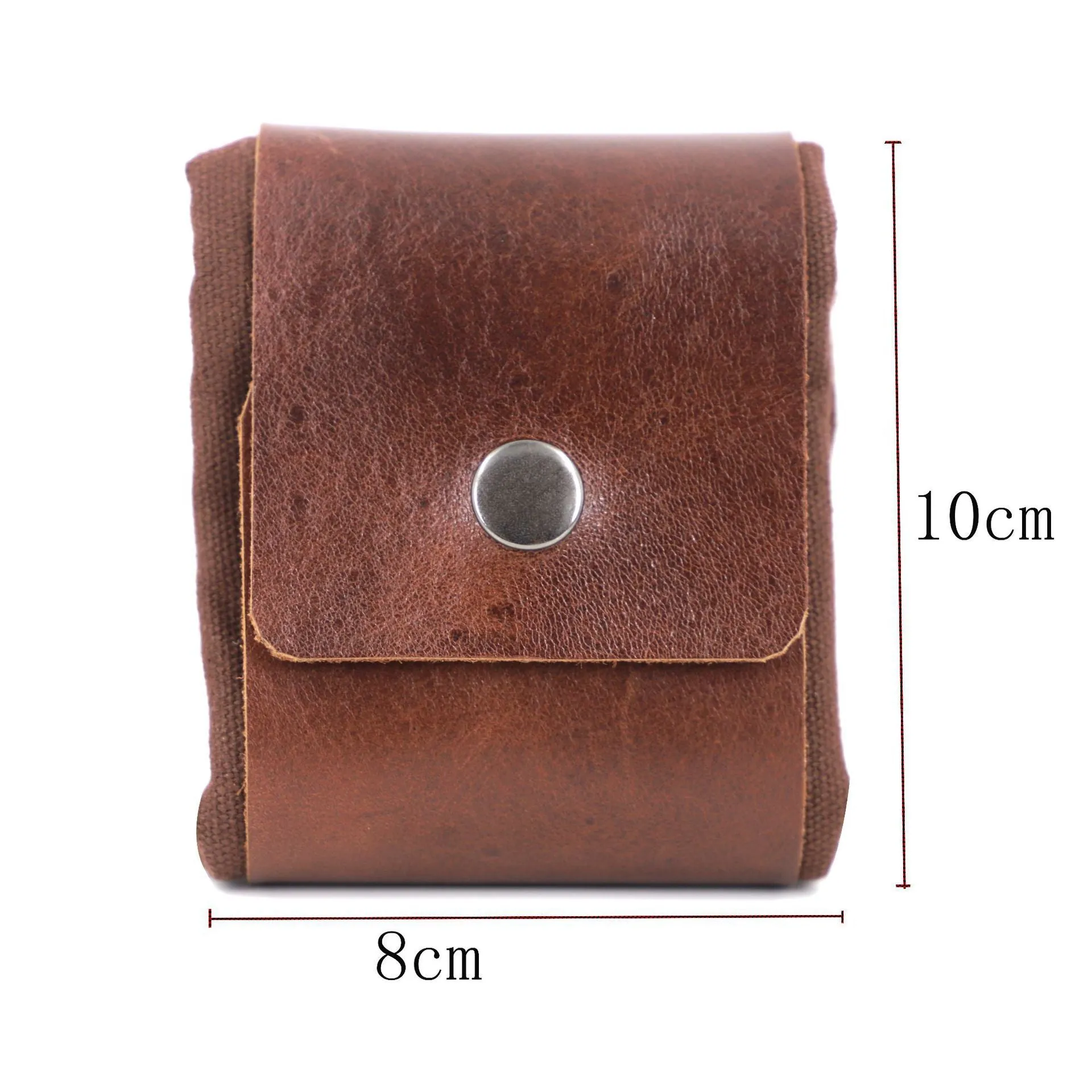 Canvas and leather collapsible foraging bag in army green colour measuring 22 by 21 centimetres