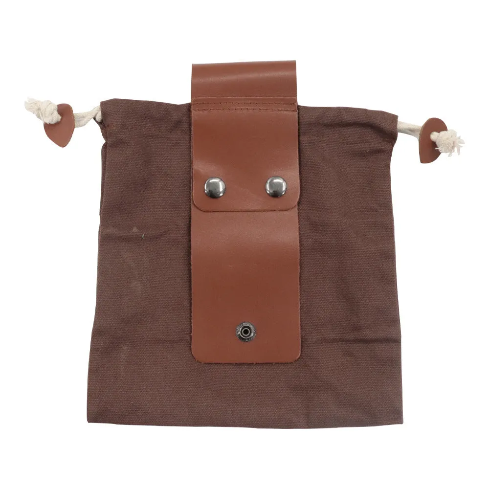 Canvas and leather collapsible foraging bag in army green colour measuring 22 by 21 centimetres