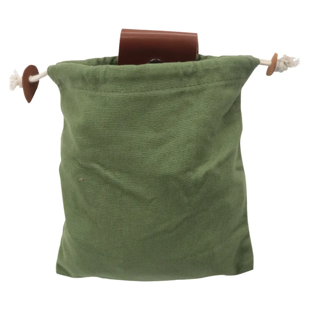 Canvas and leather collapsible foraging bag in army green colour measuring 22 by 21 centimetres