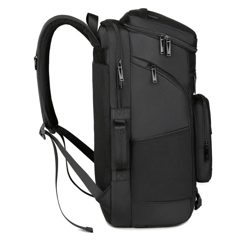 Black dry-wet separation outdoor training backpack made from Oxford cloth, 20-35L capacity, side view