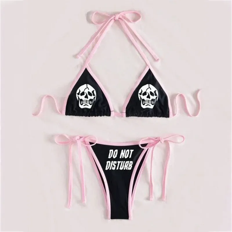 3D printed lace up bikini set for summer with graphic customisation, sleeveless top and pants in colour BAD82