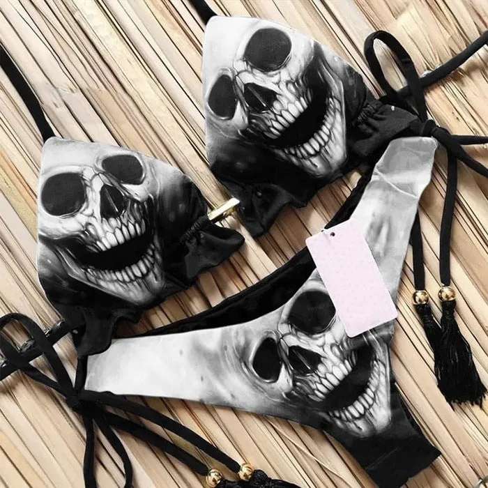 3D printed lace up bikini set for summer with graphic customisation, sleeveless top and pants in colour BAD82