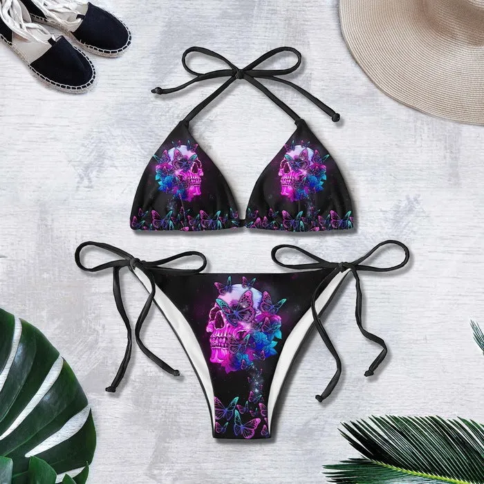 3D printed lace up bikini set for summer with graphic customisation, sleeveless top and pants in colour BAD82
