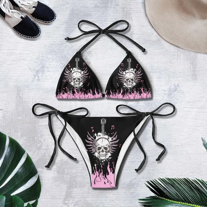 3D printed lace up bikini set for summer with graphic customisation, sleeveless top and pants in colour BAD82
