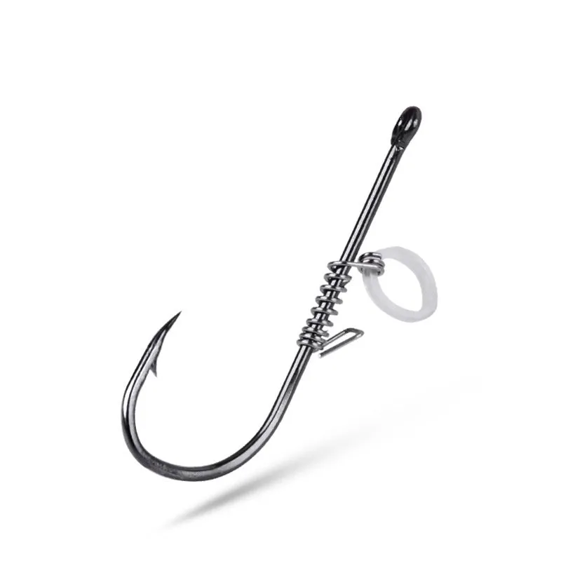 Spring rubber band sea fishing lure with barbed hook holding live shrimp for outdoor fishing