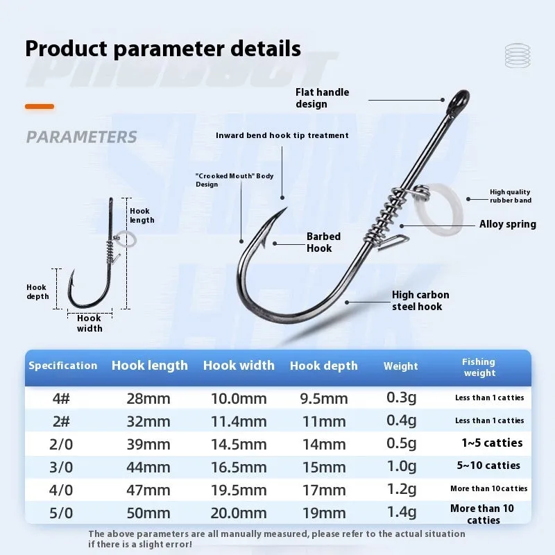 Spring rubber band sea fishing lure with barbed hook holding live shrimp for outdoor fishing