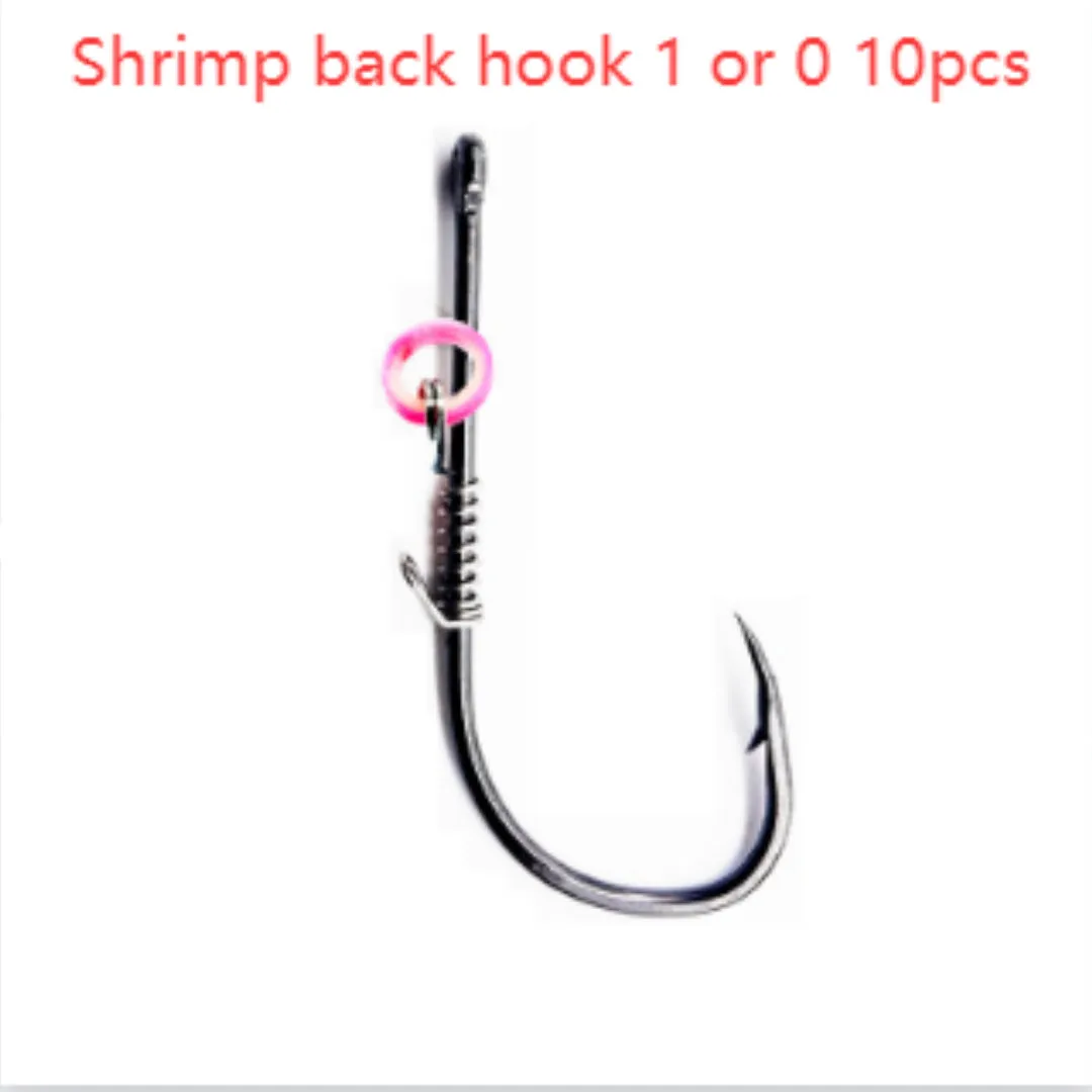 Spring rubber band sea fishing lure with barbed hook holding live shrimp for outdoor fishing
