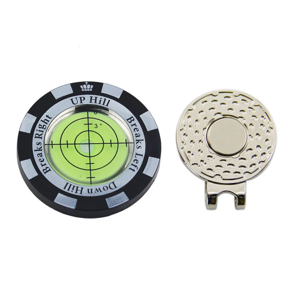 Golf level hat clip accessory with position mark in multiple colour options for distance measurement