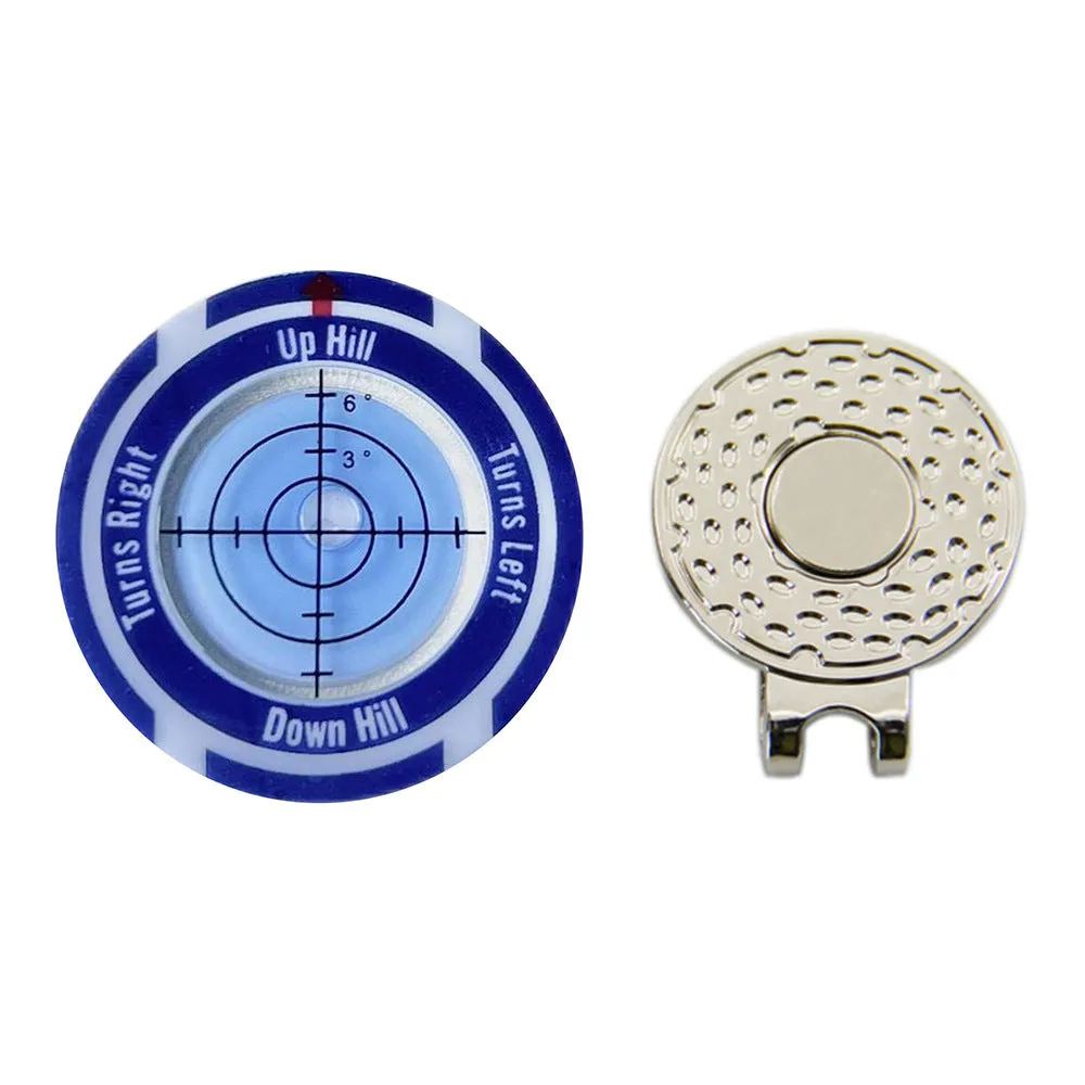 Golf level hat clip accessory with position mark in multiple colour options for distance measurement