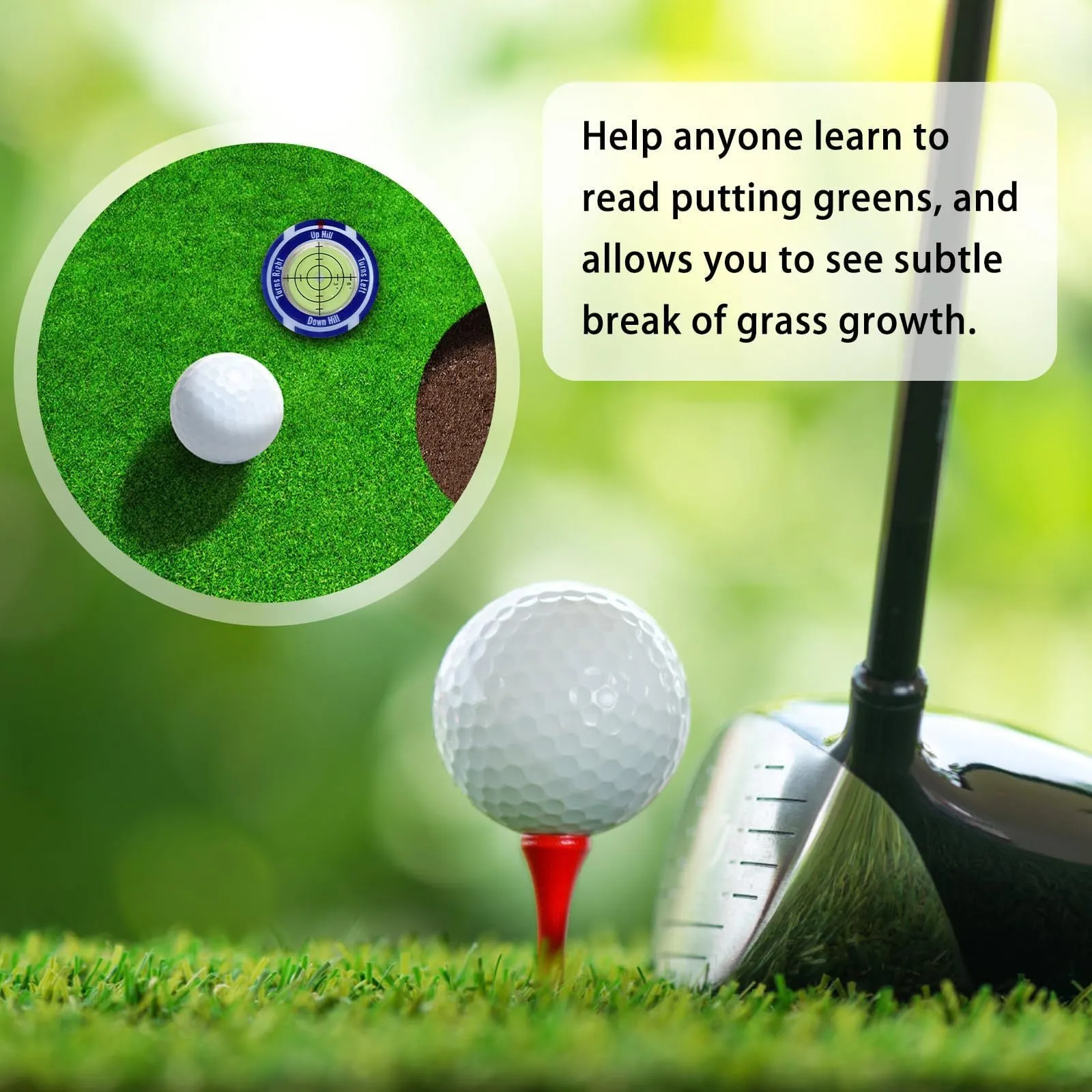 Golf level hat clip accessory with position mark in multiple colour options for distance measurement