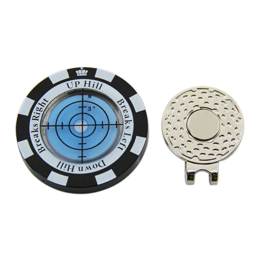 Golf level hat clip accessory with position mark in multiple colour options for distance measurement