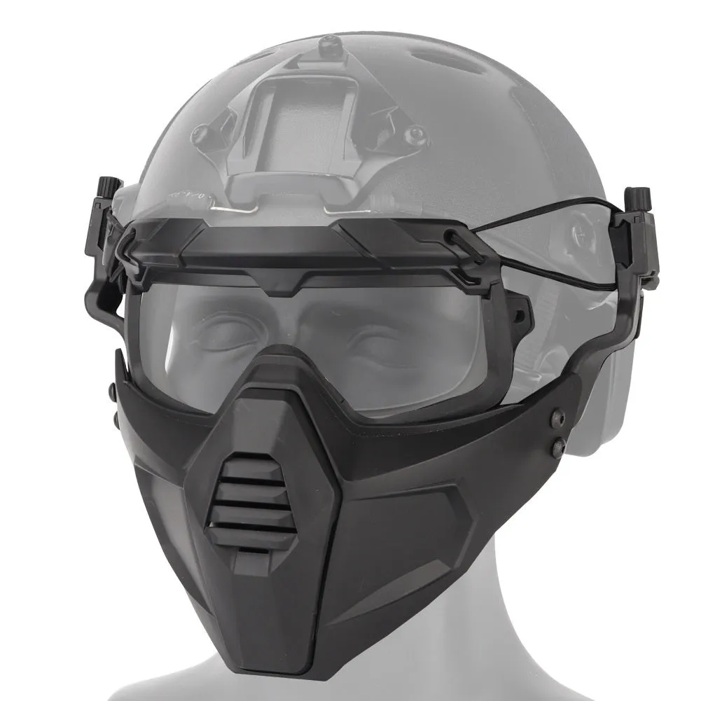 Multi-dimensional split tactical combination suit mask and goggles in black, TPE fabric, ABS PC lens