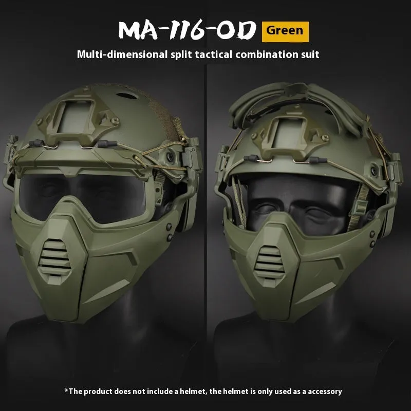 Multi-dimensional split tactical combination suit mask and goggles in black, TPE fabric, ABS PC lens