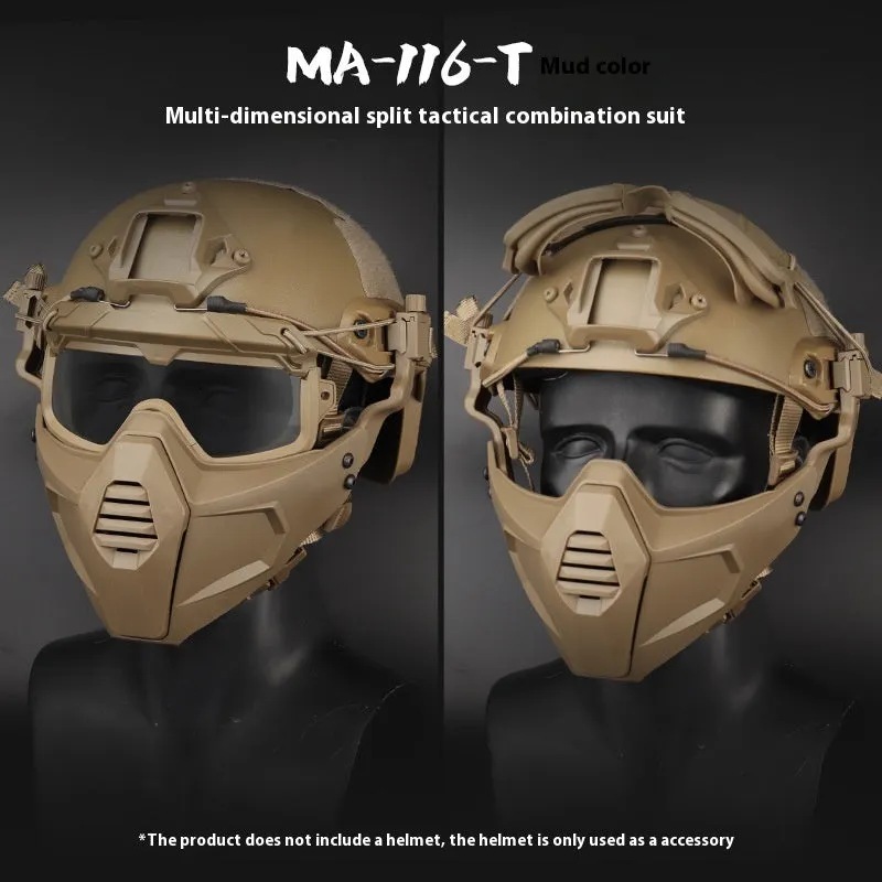 Multi-dimensional split tactical combination suit mask and goggles in black, TPE fabric, ABS PC lens