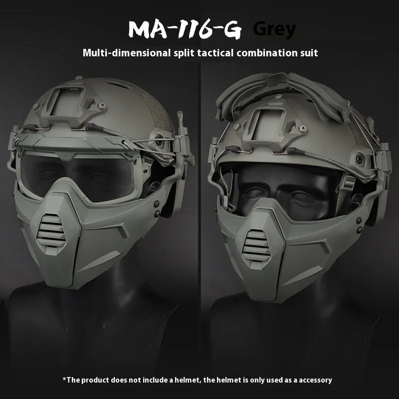 Multi-dimensional split tactical combination suit mask and goggles in black, TPE fabric, ABS PC lens