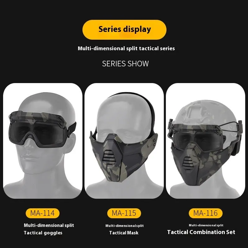 Multi-dimensional split tactical combination suit mask and goggles in black, TPE fabric, ABS PC lens