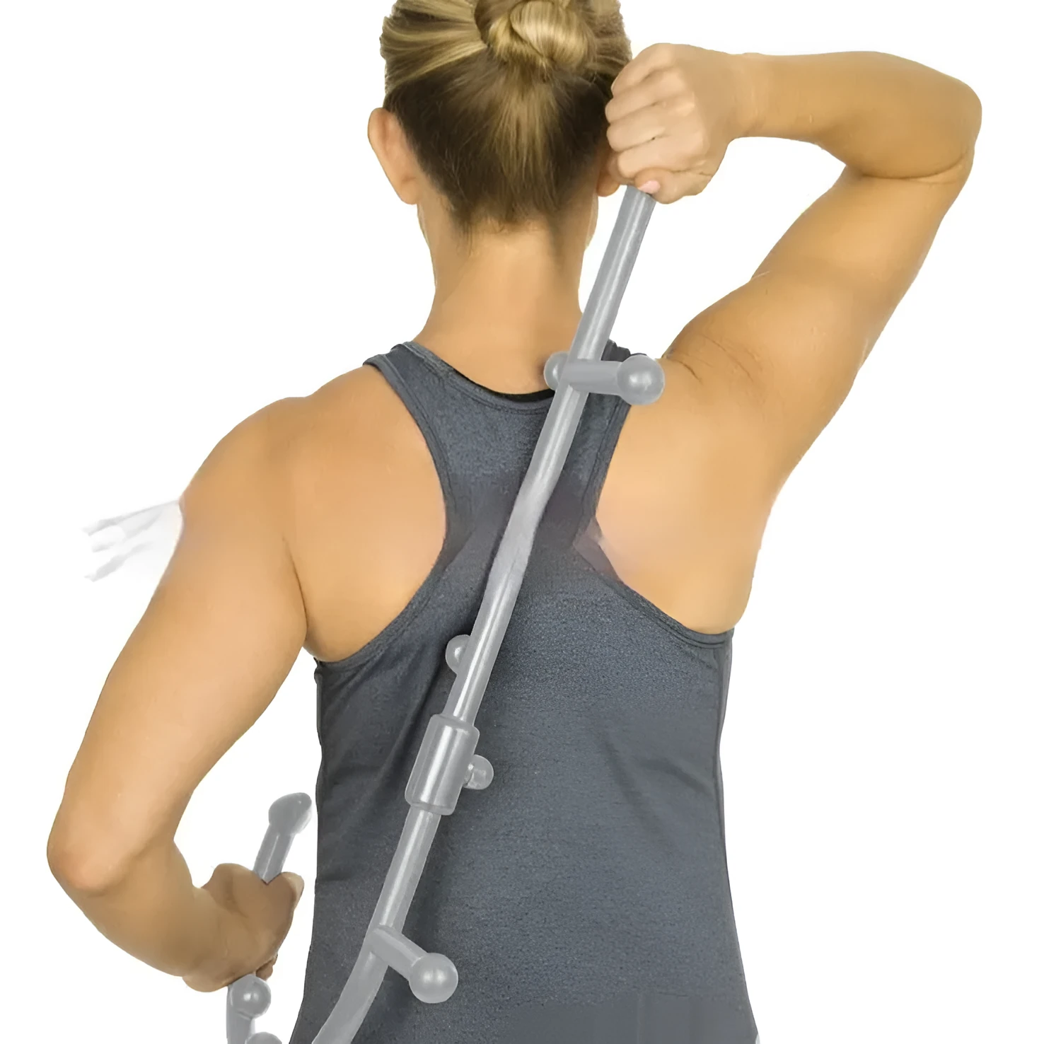 Gray plastic deep acupressure stick mechanical massager for neck back and leg muscle relief
